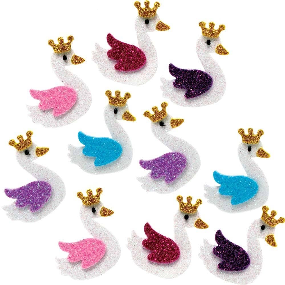 Swan Princess Glitter Foam Stickers (Pack of 50) Stickers 5 assorted colours - Pink, Light Pink, Blue, Purple & Light Purple