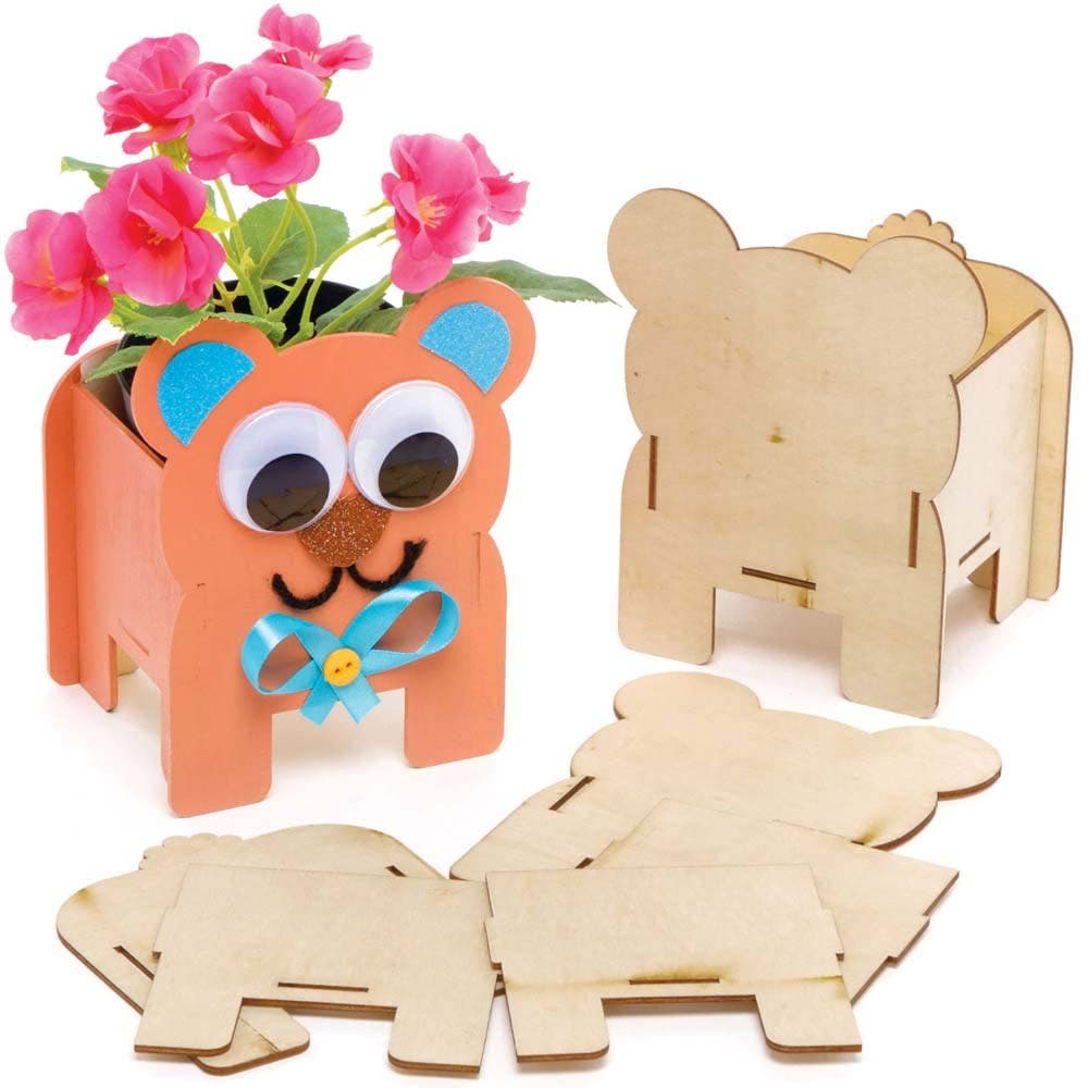 Teddy Bear Wooden Flowerpot Kits (Pack of 3) Nature Craft Kits