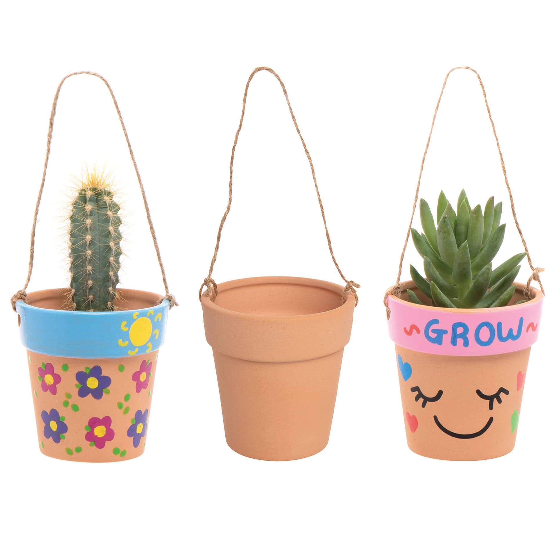 Terracotta Hanging Flowerpots (Pack of 4) Jute String Included, 8cm x 8cm, Nature Craft Kits