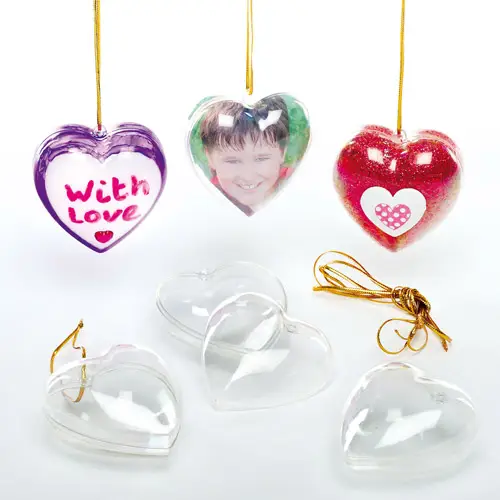 Transparent Heart Baubles (Pack of 12) Decoration Craft Kits