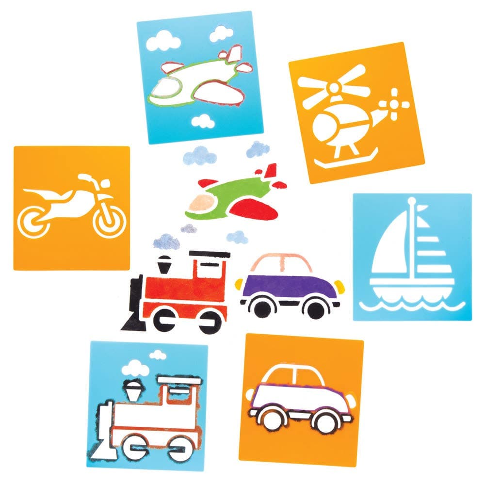 Transport Stencils (Pack of 6) Art Supplies, Art Materials 2 stencil colours - Orange & Blue