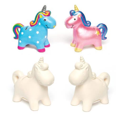 Unicorn Ceramic Coin Banks (Box of 2) Decoration Craft Kits, Size 121mm x 117mm x 53mm, Paint & Personalise
