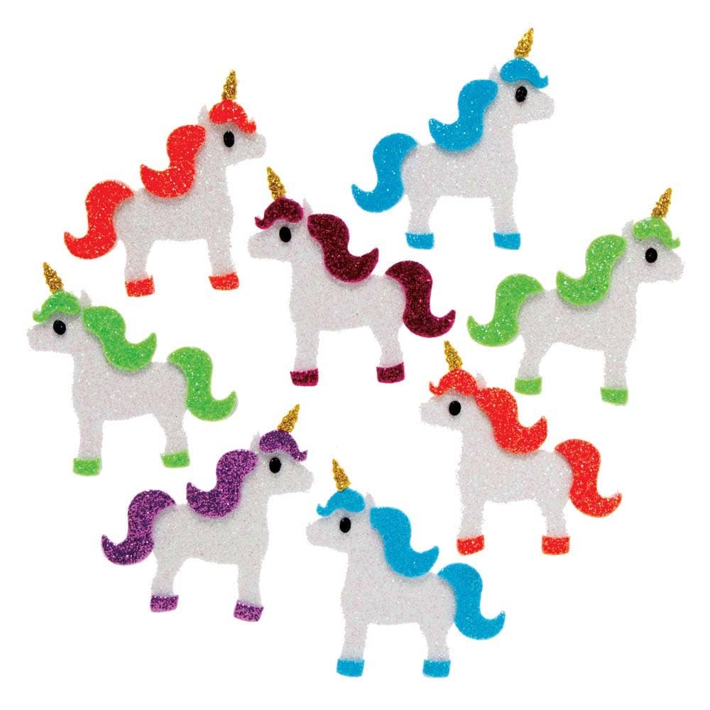 Unicorn Glitter Foam Stickers (Pack of 100) Stickers 5 assorted colours - Lilac, Green, Orange, Blue & Pink