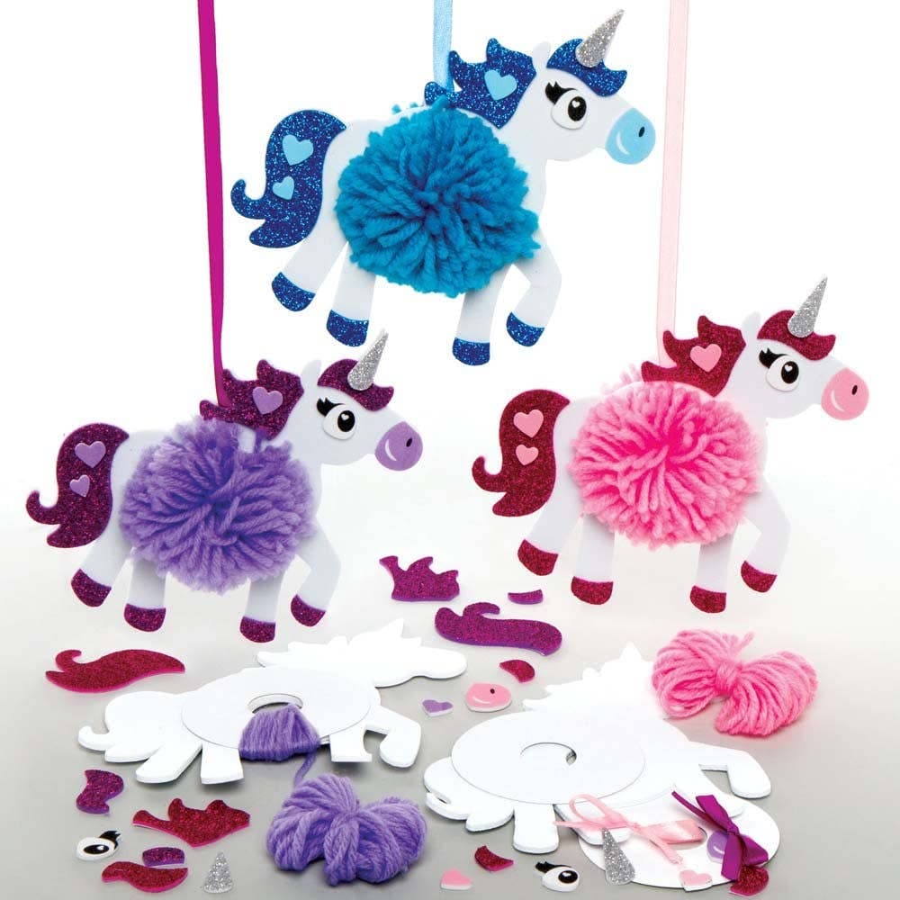 Unicorn Pom Pom Kits (Pack of 3) Art Craft Kits 3 assorted colours - Pink, Purple & Blue