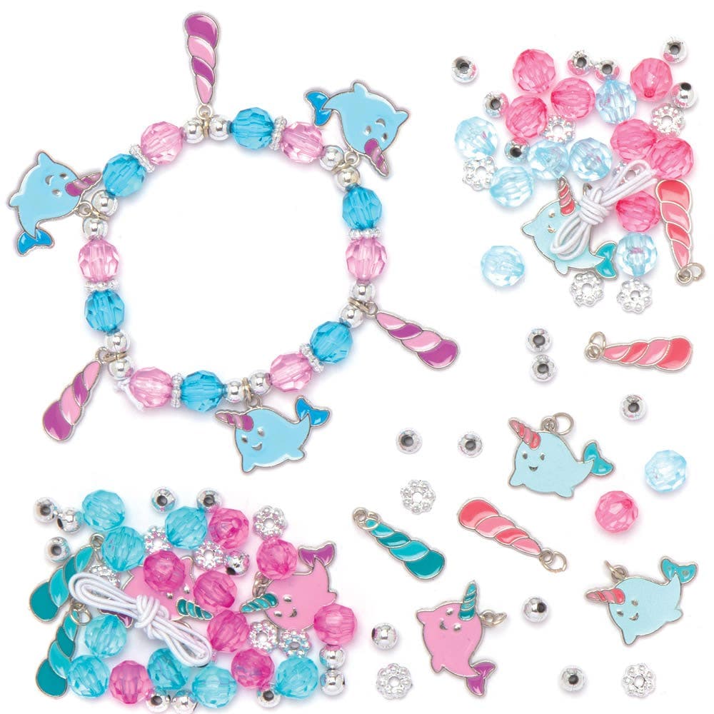 Unicorn Whale Charm Bracelet Kits (Pack of 3) Jewellery 3 assorted colourways - Purple/Turquoise, Pink/Turquoise & Blue/Purple