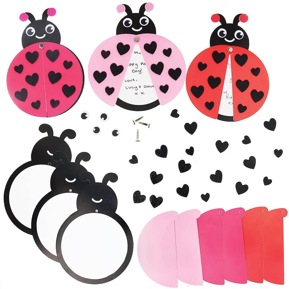 Ladybird Greeting Greeting Card Kits (Pack of 6) 3 assorted colours - Red, Light Pink & Hot Pink
