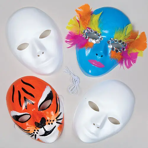 White Plastic Face Masks (Pack of 6) Decoration Craft Kits