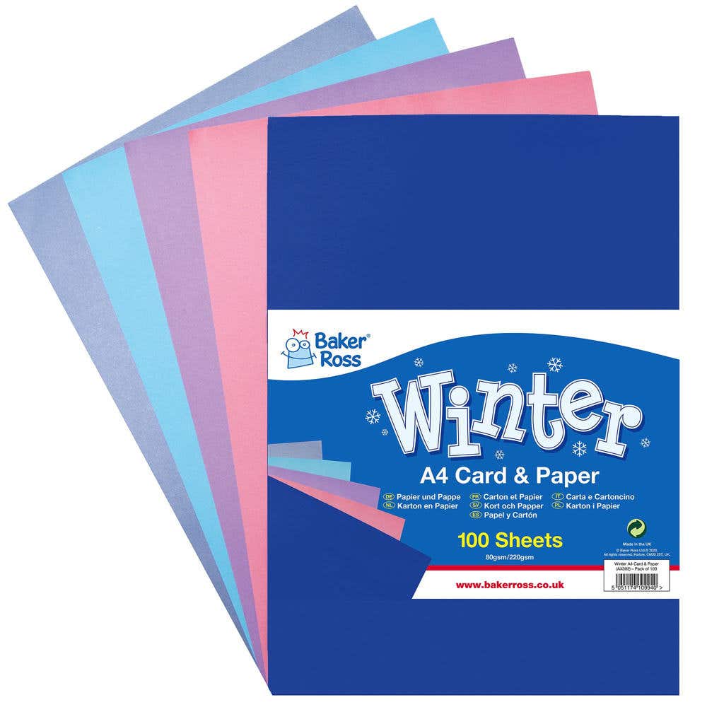 Winter A4 Card & Paper Value Pack (Pack of 100) Paper & Card Assorted Winter colours