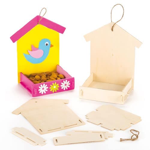 Wooden Bird Feeder Kits (Pack of 3) Self-Assemble & Decorate, Size 19cm x 16cm x 11cm, Nature Craft Kits