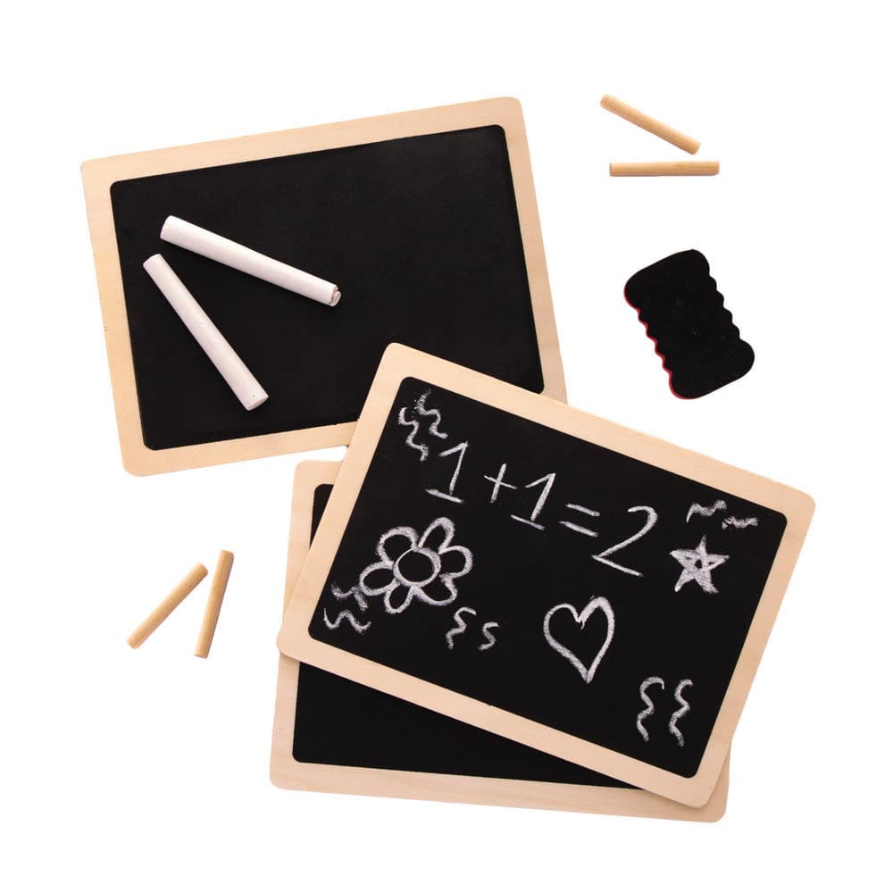 Wooden Chalkboards (Pack of 4) White Chalk & Eraser Included, Size 17.5cm x 13cm, Art Supplies