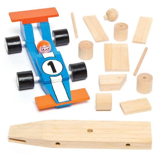Wooden Racing Car Kits (Pack of 2) Car Size Approx 17.5cm, Self-Assemble, DIY Craft Kits
