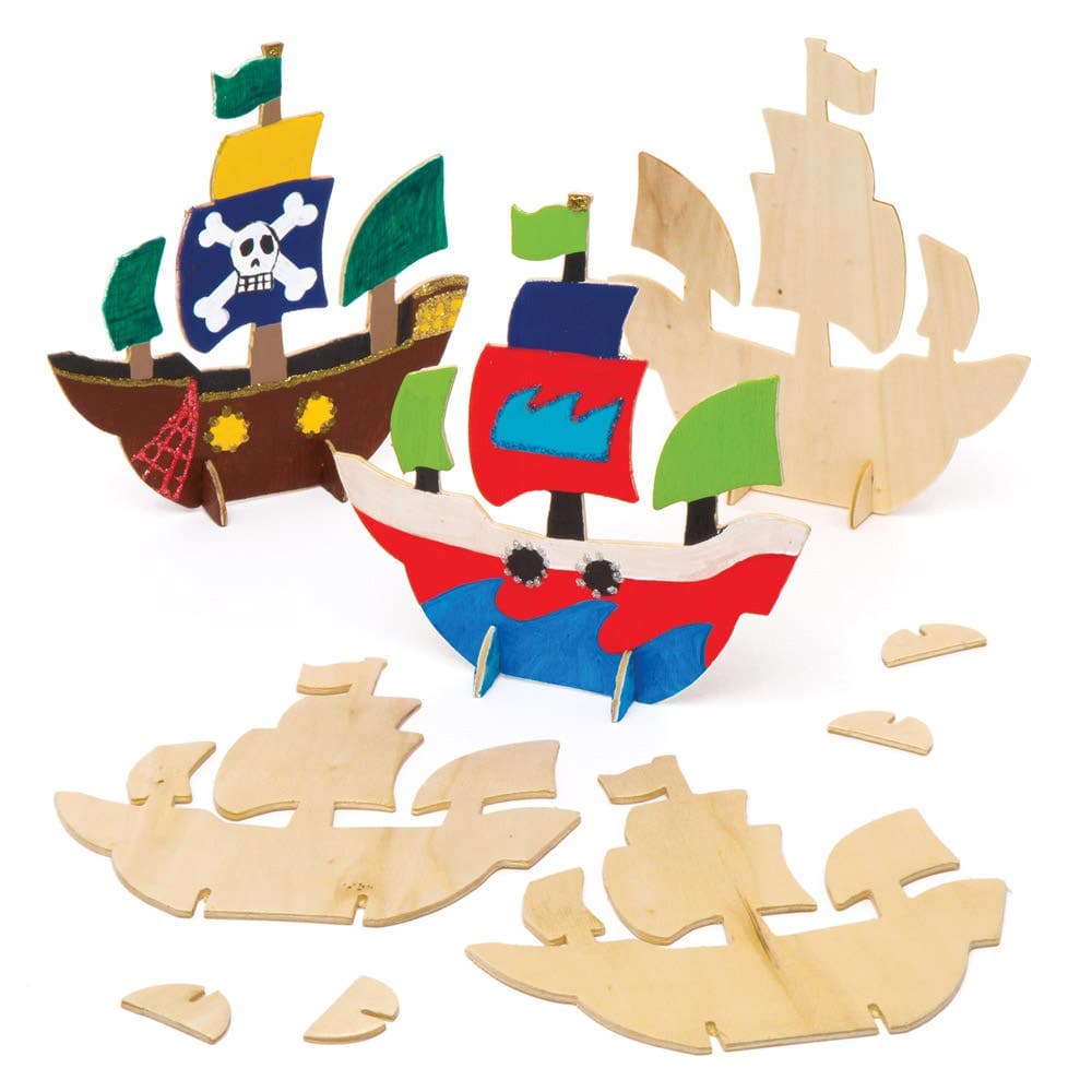 Wooden Stand-up Pirate Ships (Pack of 6) Decoration Craft Kits