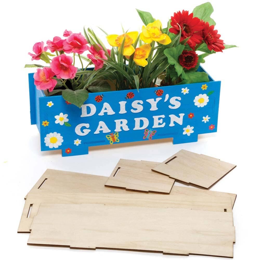 Wooden Trough Planter Box Kits (Pack of 2) Easy To Assemble, Size 30cm x 11.5cm x 10.5cm, Nature Craft Kits