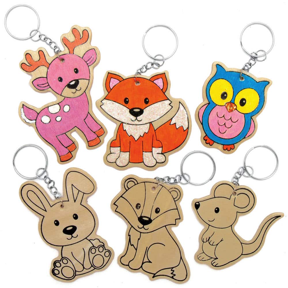 Woodland Animal Wooden Keyrings (Pack of 10) Decoration Craft Kits