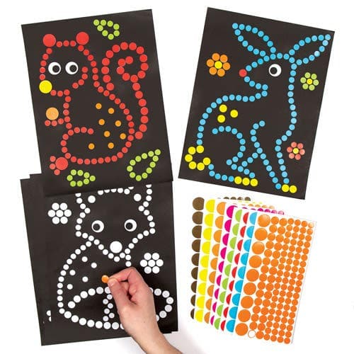 Woodland Animals Dotty Art (Pack of 8) Art Craft Kits 8 assorted sticker colours - Red, Yellow, Orange, Blue, Green, Brown, Pink & Light Brown